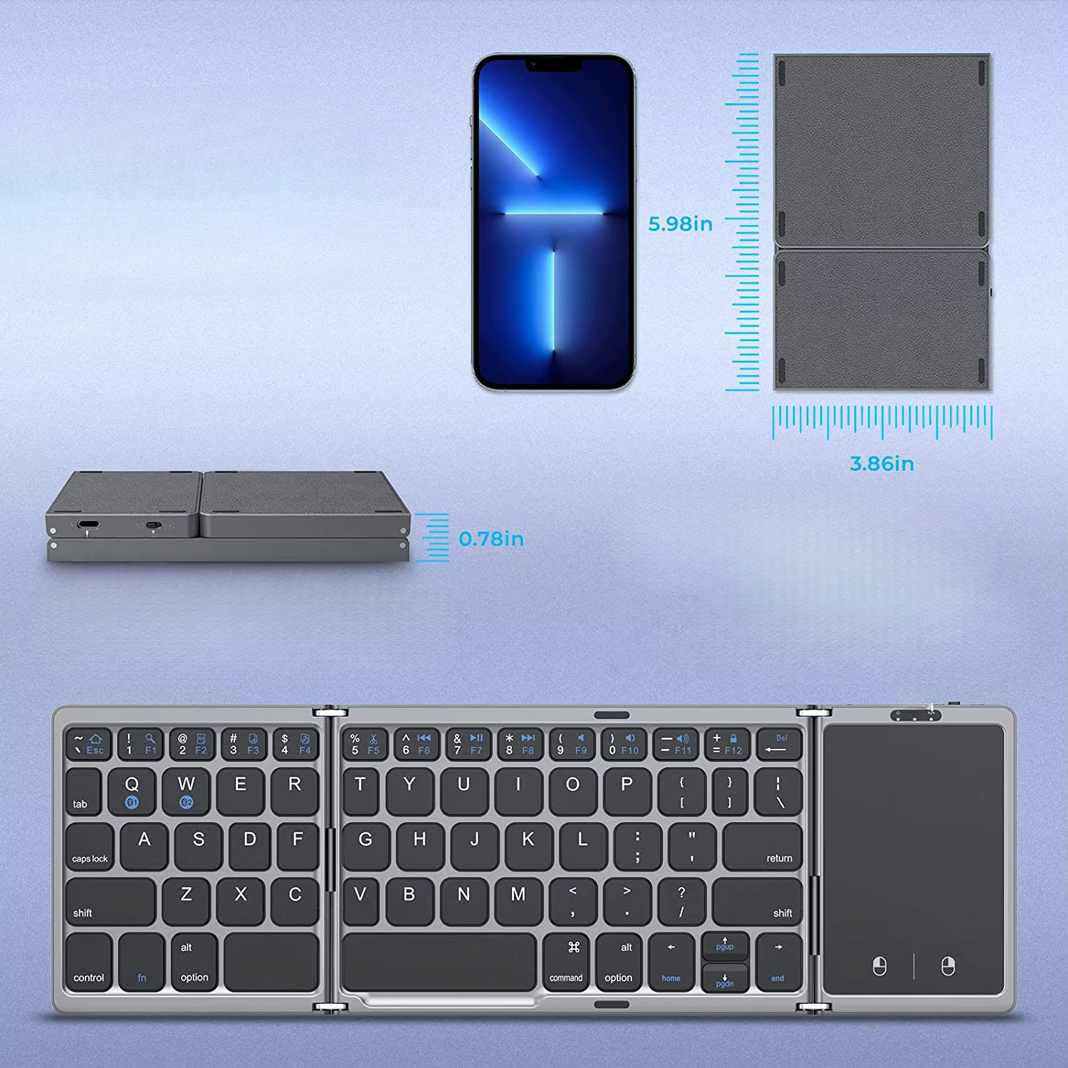 Teclado Dobrável Bluetooth com Touchpad – Portátil e Prático